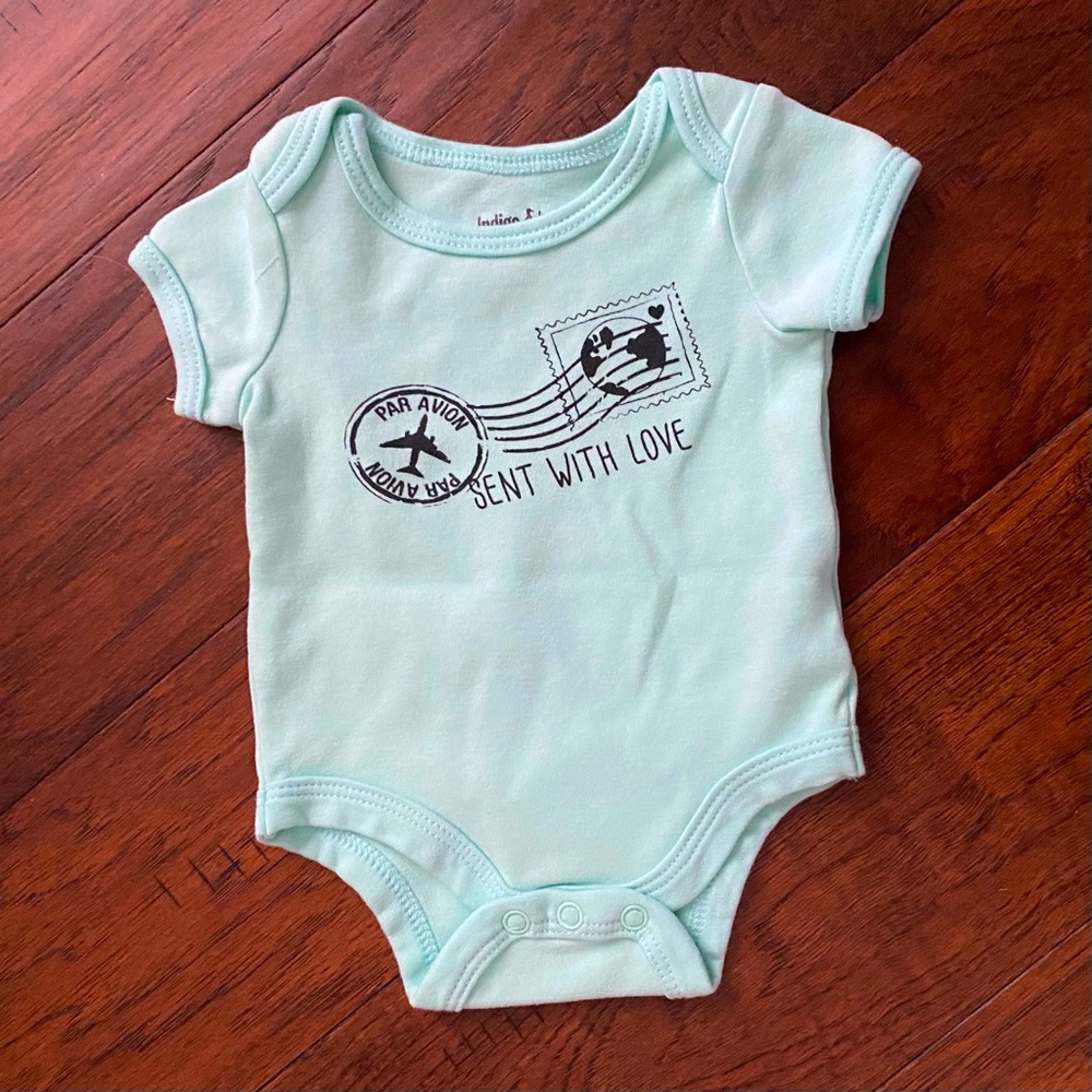 Indigo Baby “sent with love” Tiffany blue onesie (size 0-3M)